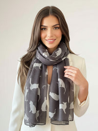 LIGHTWEIGHT PLAIN GREY AND WHITE CAT SCARF - A-SHU.CO.UK