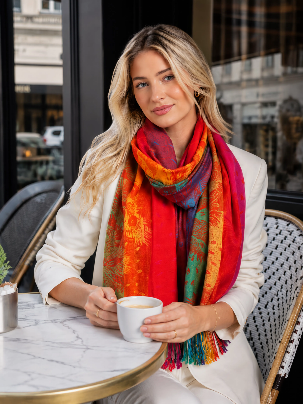 LARGE SUNSET RAINBOW FEATHER AND LEAF PRINT PASHMINA SHAWL SCARF