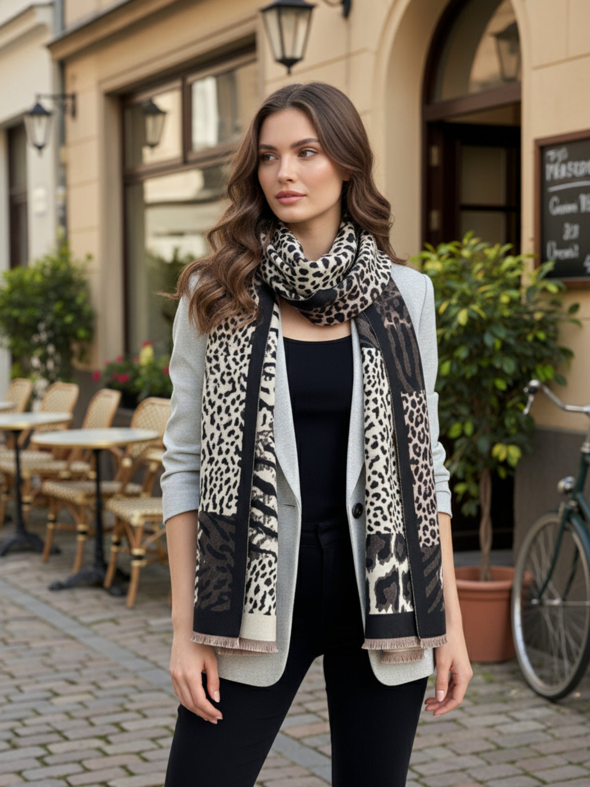 LARGE BLACK ZEBRA LEOPARD PRINT REVERSIBLE WINTER SHAWL BLANKET SCARF