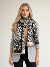 LARGE BLACK ZEBRA LEOPARD PRINT REVERSIBLE WINTER SHAWL BLANKET SCARF