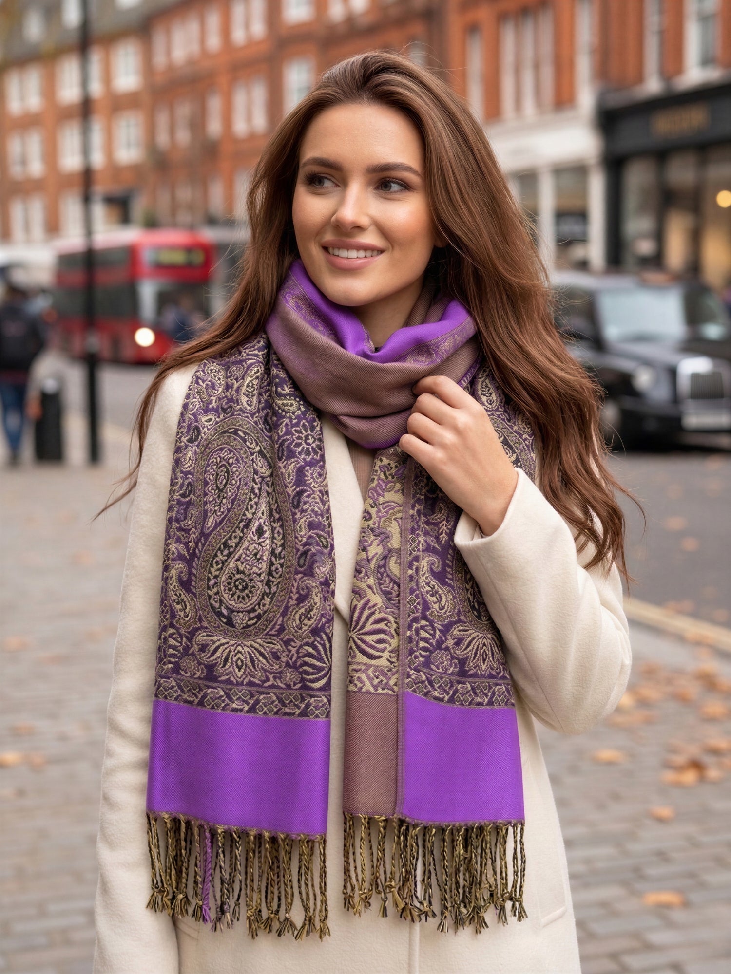 LARGE PLAIN PURPLE REVERSIBLE MULTI COLOUR PAISLEY PRINT PASHMINA SHAWL SCARF WRAP - A-SHU.CO.UK