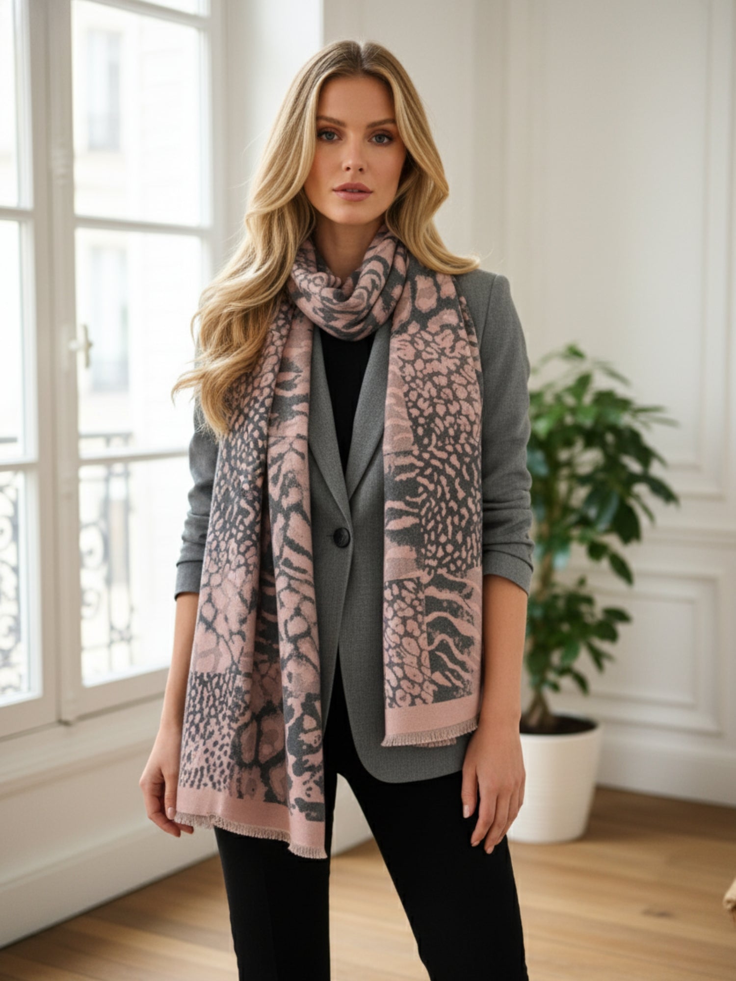 LARGE BLUSH PINK ZEBRA LEOPARD PRINT REVERSIBLE WINTER SHAWL BLANKET SCARF