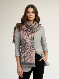 LARGE BLUSH PINK ZEBRA LEOPARD PRINT REVERSIBLE WINTER SHAWL BLANKET SCARF