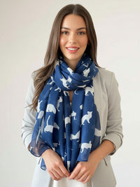 LIGHTWEIGHT PLAIN NAVY AND WHITE CAT SCARF - A-SHU.CO.UK