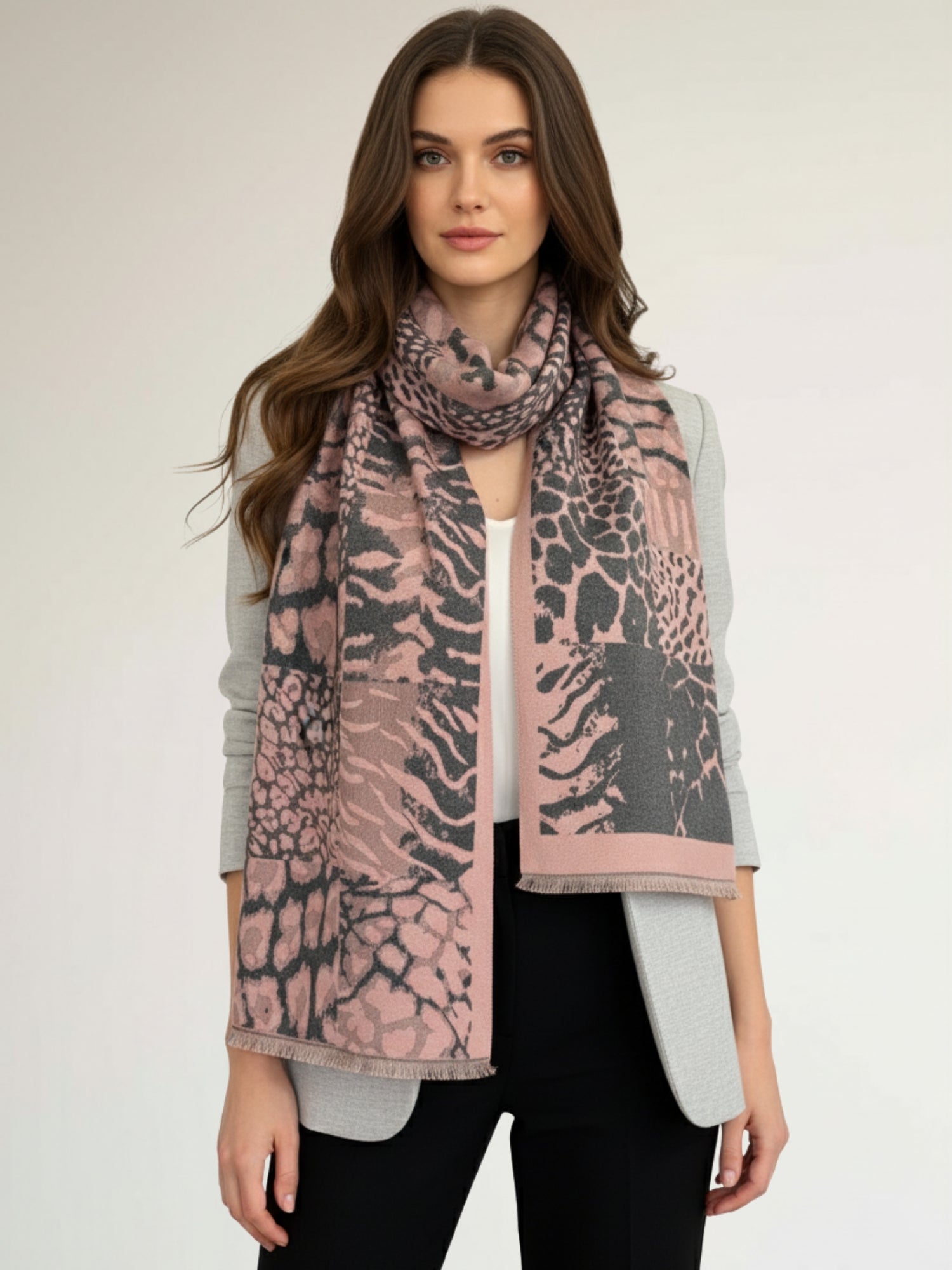 LARGE BLUSH PINK ZEBRA LEOPARD PRINT REVERSIBLE WINTER SHAWL BLANKET SCARF