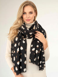 LARGE BLACK WOOL SPOTTY LEOPARD PRINT SCARF