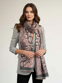 LARGE BLUSH PINK ZEBRA LEOPARD PRINT REVERSIBLE WINTER SHAWL BLANKET SCARF