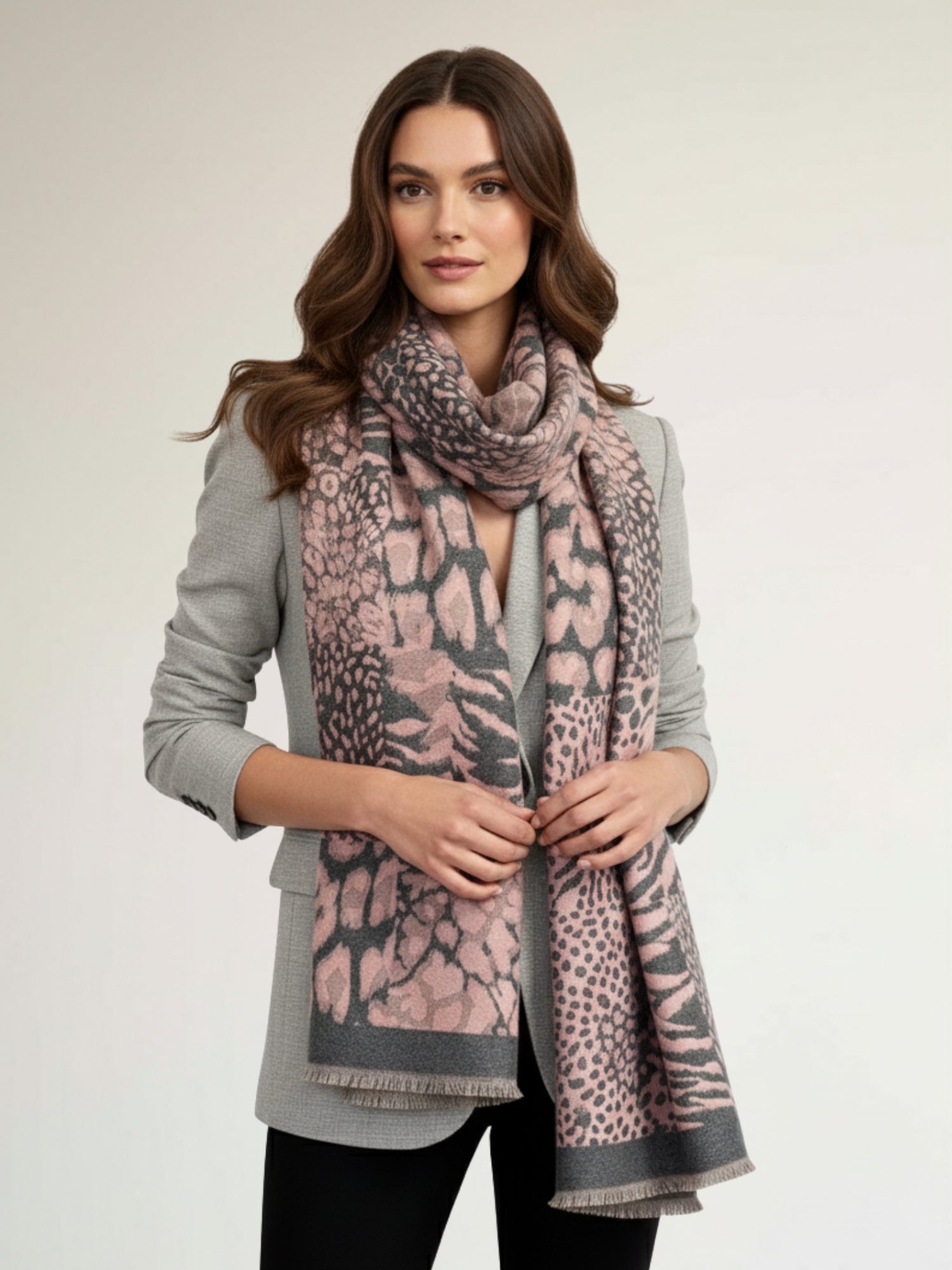 LARGE BLUSH PINK ZEBRA LEOPARD PRINT REVERSIBLE WINTER SHAWL BLANKET SCARF