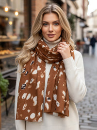 LARGE BROWN WOOL SPOTTY LEOPARD PRINT SCARF
