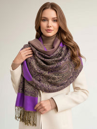 LARGE PLAIN PURPLE REVERSIBLE MULTI COLOUR PAISLEY PRINT PASHMINA SHAWL SCARF WRAP - A-SHU.CO.UK