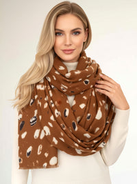 LARGE BROWN WOOL SPOTTY LEOPARD PRINT SCARF
