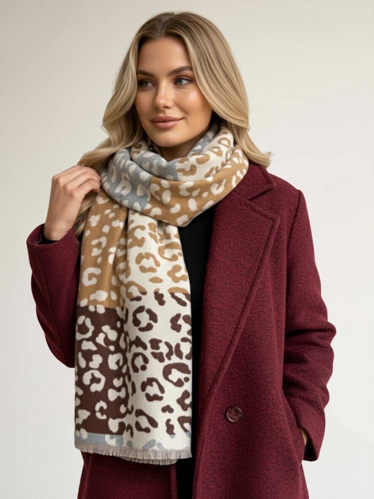 Cream Multicolour Leopard Print Scarf