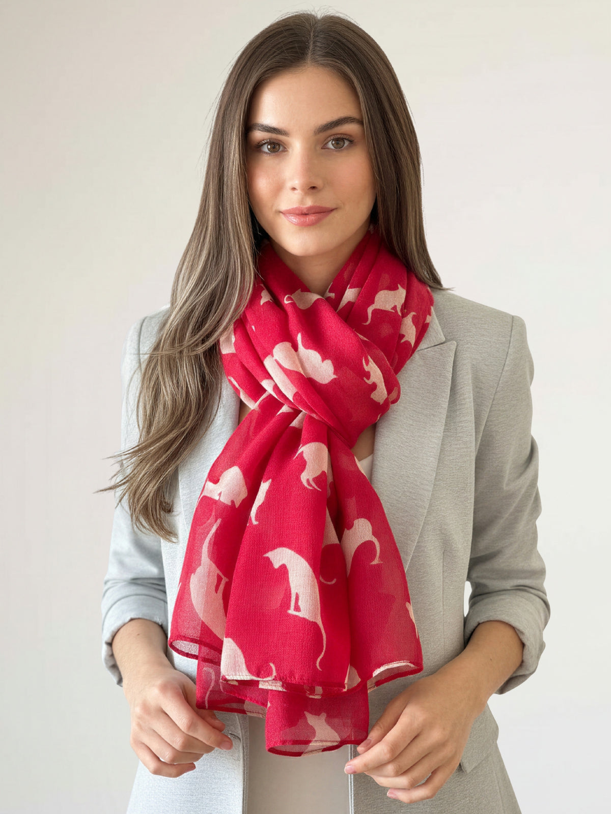 LIGHTWEIGHT PLAIN RED AND BEIGE CAT SCARF - A-SHU.CO.UK