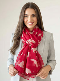 LIGHTWEIGHT PLAIN RED AND BEIGE CAT SCARF - A-SHU.CO.UK
