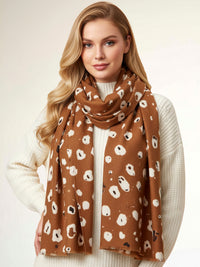 LARGE BROWN WOOL SPOTTY LEOPARD PRINT SCARF