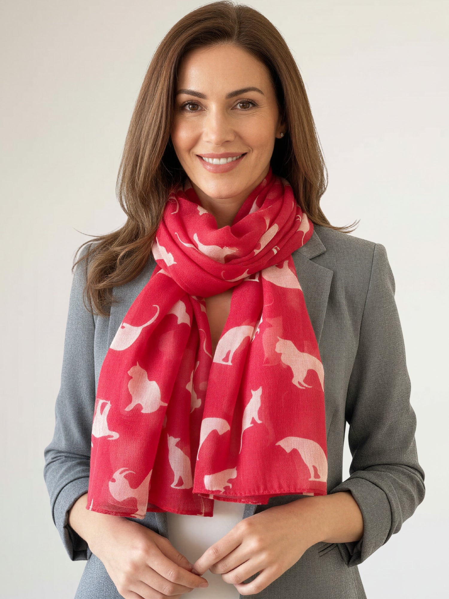 LIGHTWEIGHT PLAIN RED AND BEIGE CAT SCARF - A-SHU.CO.UK