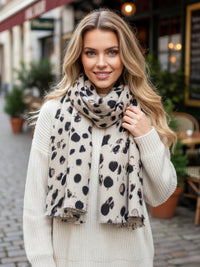 LARGE CREAM WOOL SPOTTY LEOPARD PRINT SCARF