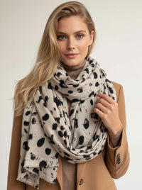 LARGE CREAM WOOL SPOTTY LEOPARD PRINT SCARF