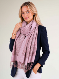 PINK PAISLEY PRINT REVERSIBLE PASHMINA SHAWL SCARF - A-SHU.CO.UK