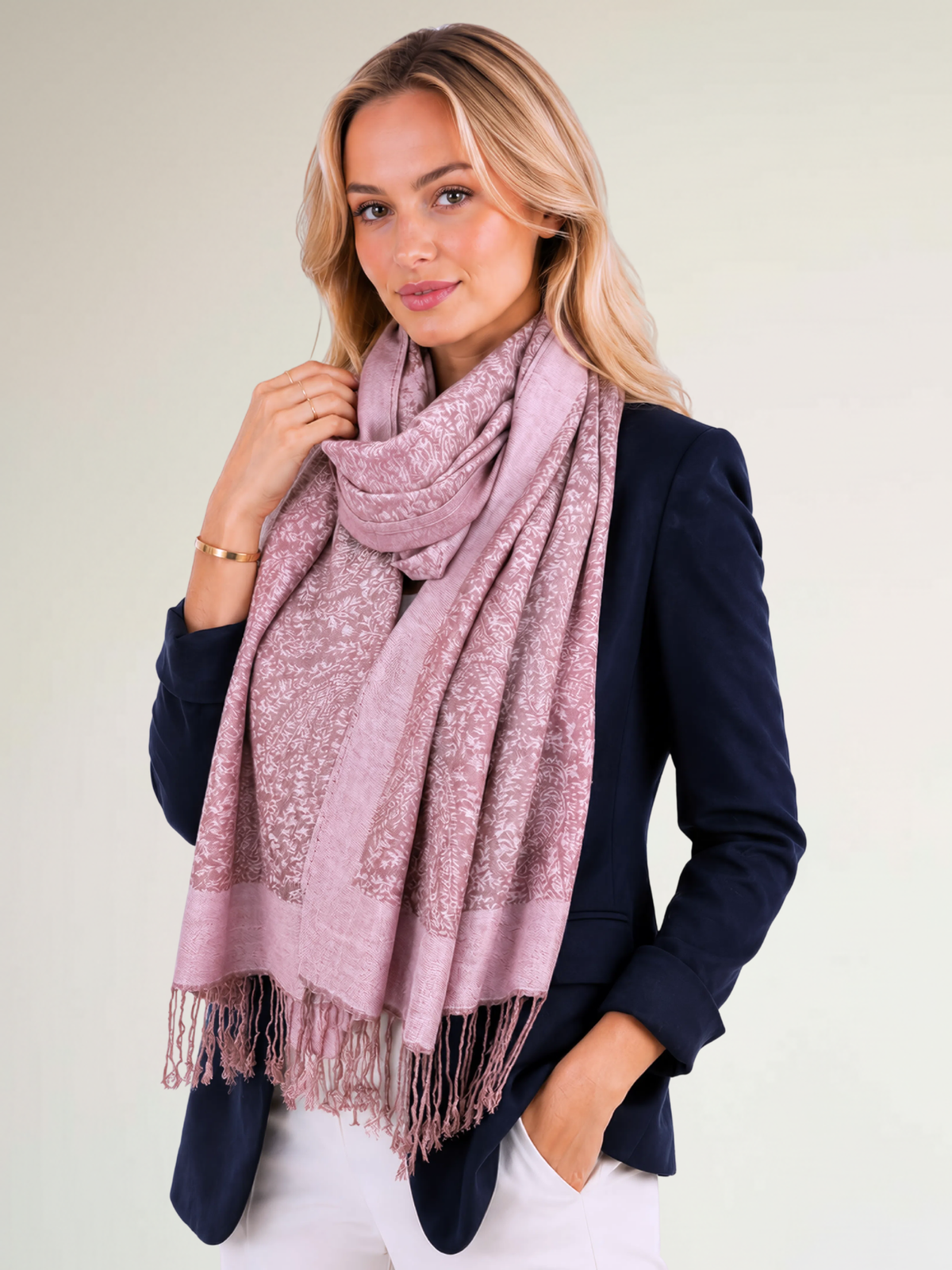 PINK PAISLEY PRINT REVERSIBLE PASHMINA SHAWL SCARF - A-SHU.CO.UK