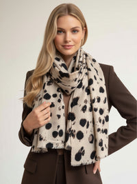 LARGE CREAM WOOL SPOTTY LEOPARD PRINT SCARF