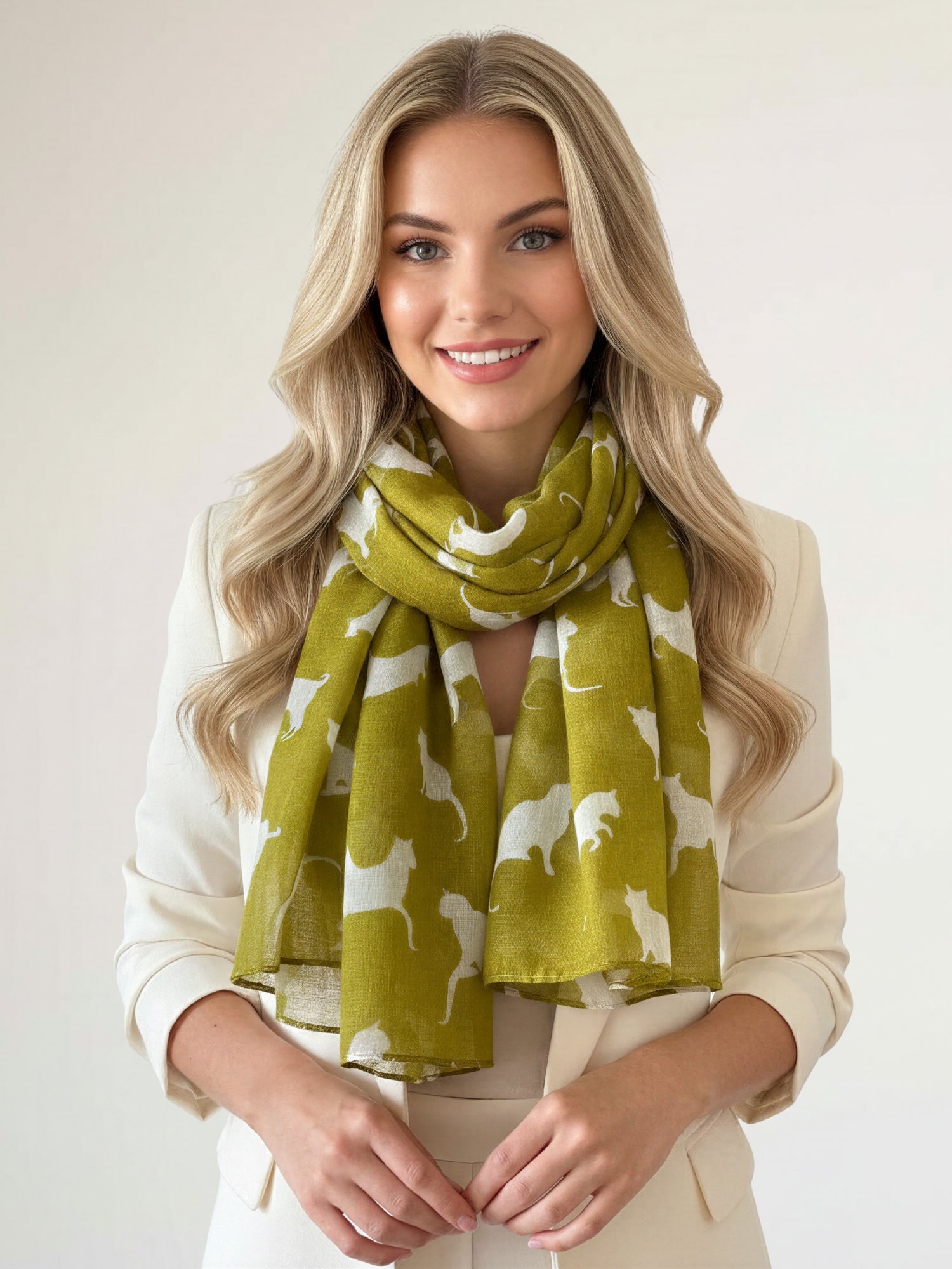 LIGHTWEIGHT PLAIN MUSTARD AND BEIGE CAT SCARF - A-SHU.CO.UK