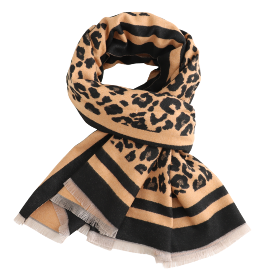 LARGE BROWN TAN LEOPARD PRINT REVERSIBLE WINTER SHAWL BLANKET SCARF