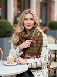 CHUNKY GREEN TARTAN HERRINGBONE STITCHED EDGE SCARF