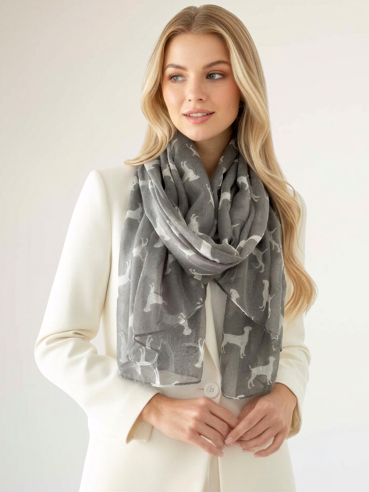 LIGHTWEIGHT GREY DOG PRINT SHEER NECK SCARF - A-SHU.CO.UK