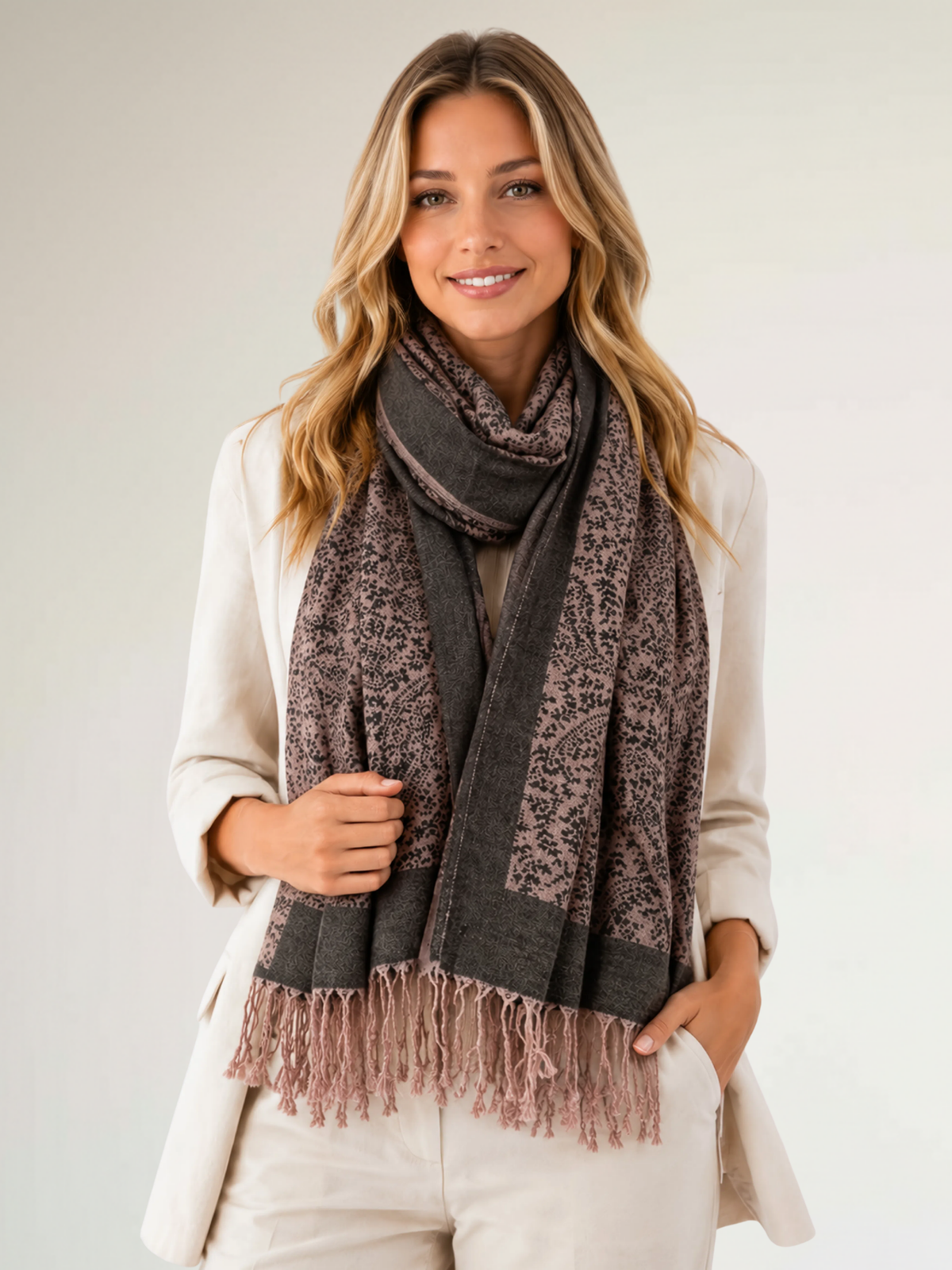 BLACK PAISLEY PRINT REVERSIBLE PASHMINA SHAWL SCARF - A-SHU.CO.UK