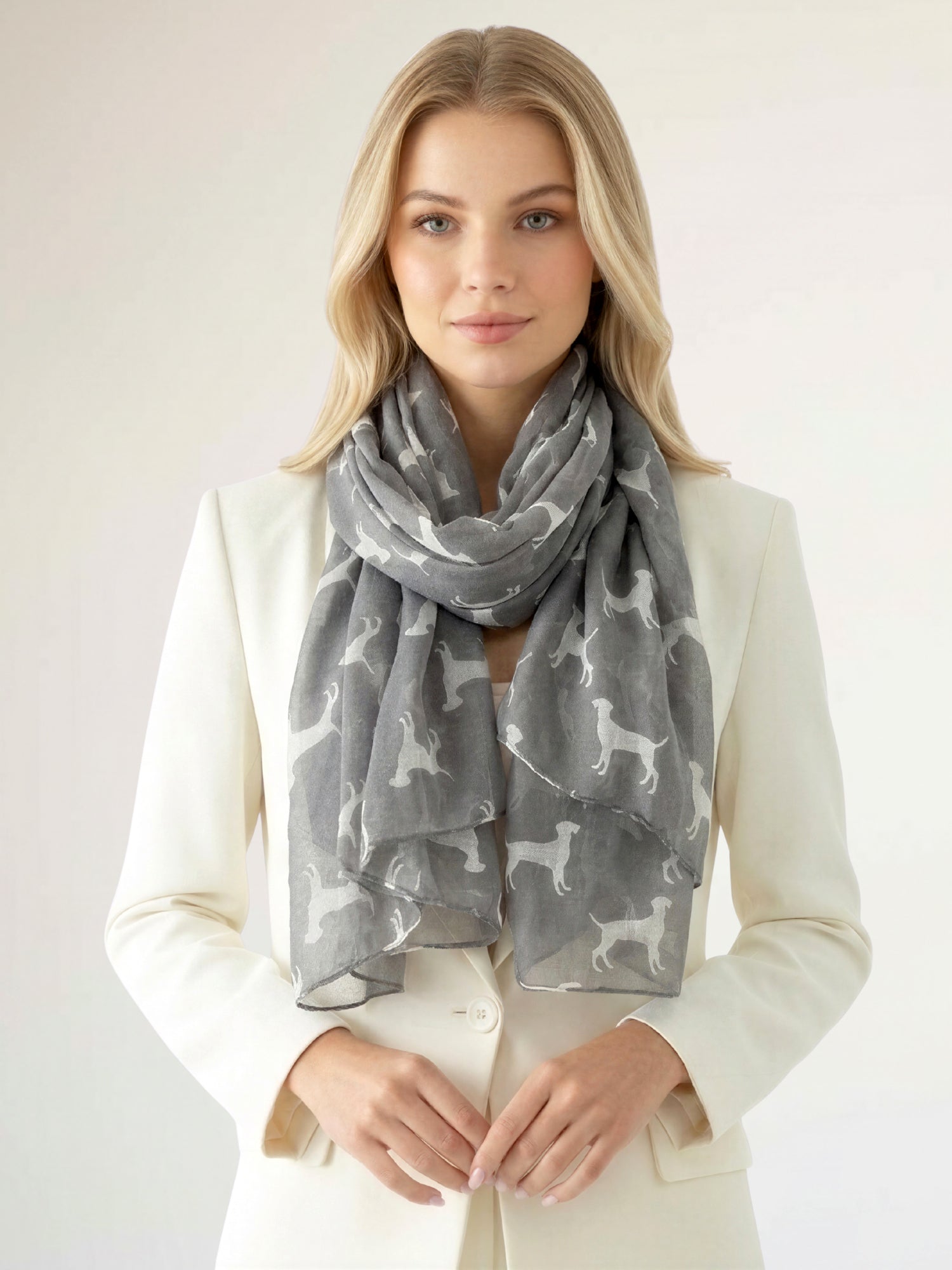 LIGHTWEIGHT GREY DOG PRINT SHEER NECK SCARF - A-SHU.CO.UK