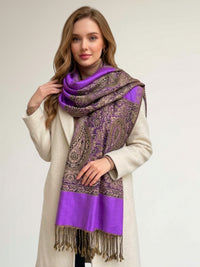 LARGE PLAIN PURPLE REVERSIBLE MULTI COLOUR PAISLEY PRINT PASHMINA SHAWL SCARF WRAP - A-SHU.CO.UK