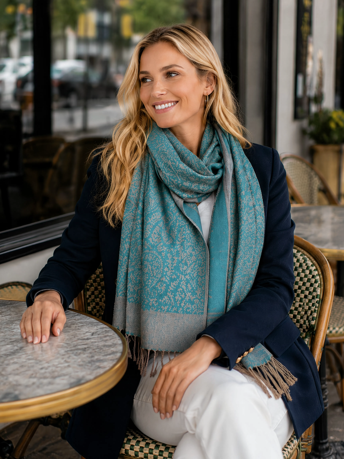 TEAL PAISLEY PRINT REVERSIBLE PASHMINA SHAWL SCARF - A-SHU.CO.UK