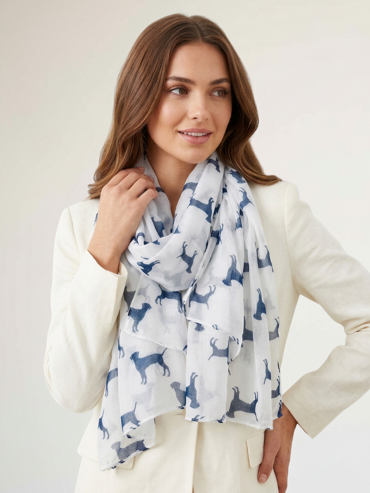 LIGHTWEIGHT WHITE DOG PRINT SHEER NECK SCARF - A-SHU.CO.UK