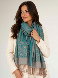 DARK GREEN PAISLEY PRINT REVERSIBLE PASHMINA SHAWL SCARF - A-SHU.CO.UK