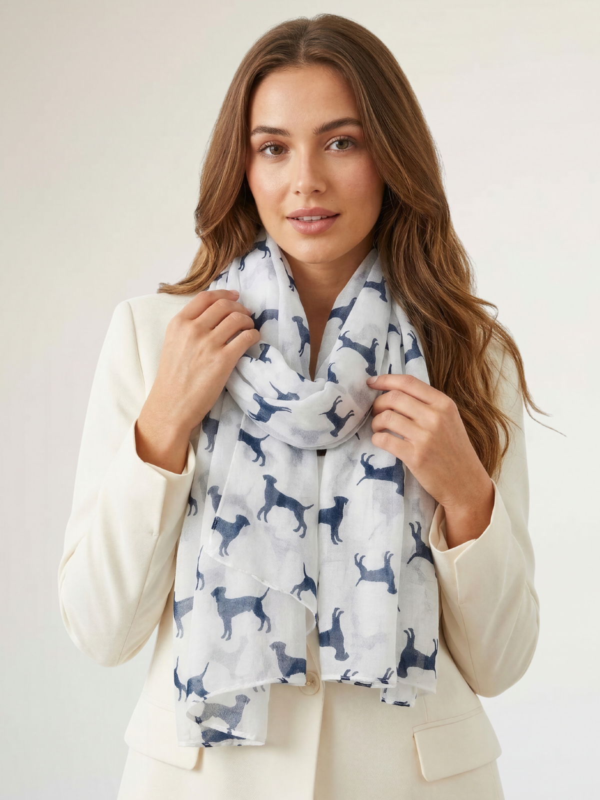 LIGHTWEIGHT WHITE DOG PRINT SHEER NECK SCARF - A-SHU.CO.UK