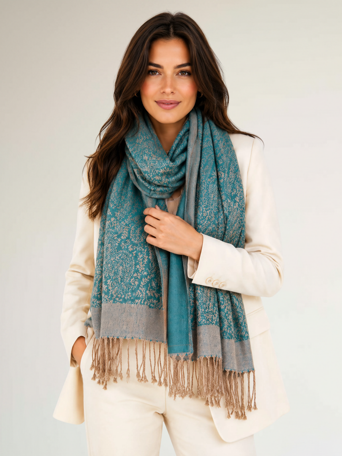 DARK GREEN PAISLEY PRINT REVERSIBLE PASHMINA SHAWL SCARF - A-SHU.CO.UK
