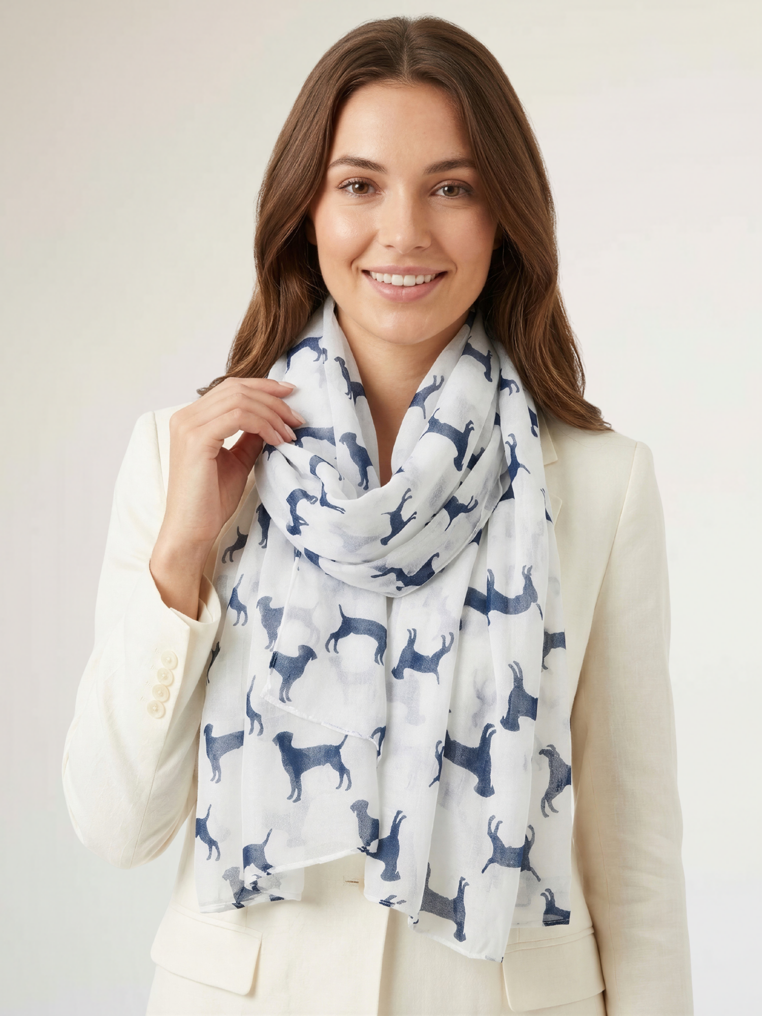 LIGHTWEIGHT WHITE DOG PRINT SHEER NECK SCARF - A-SHU.CO.UK