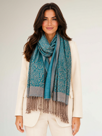 DARK GREEN PAISLEY PRINT REVERSIBLE PASHMINA SHAWL SCARF - A-SHU.CO.UK