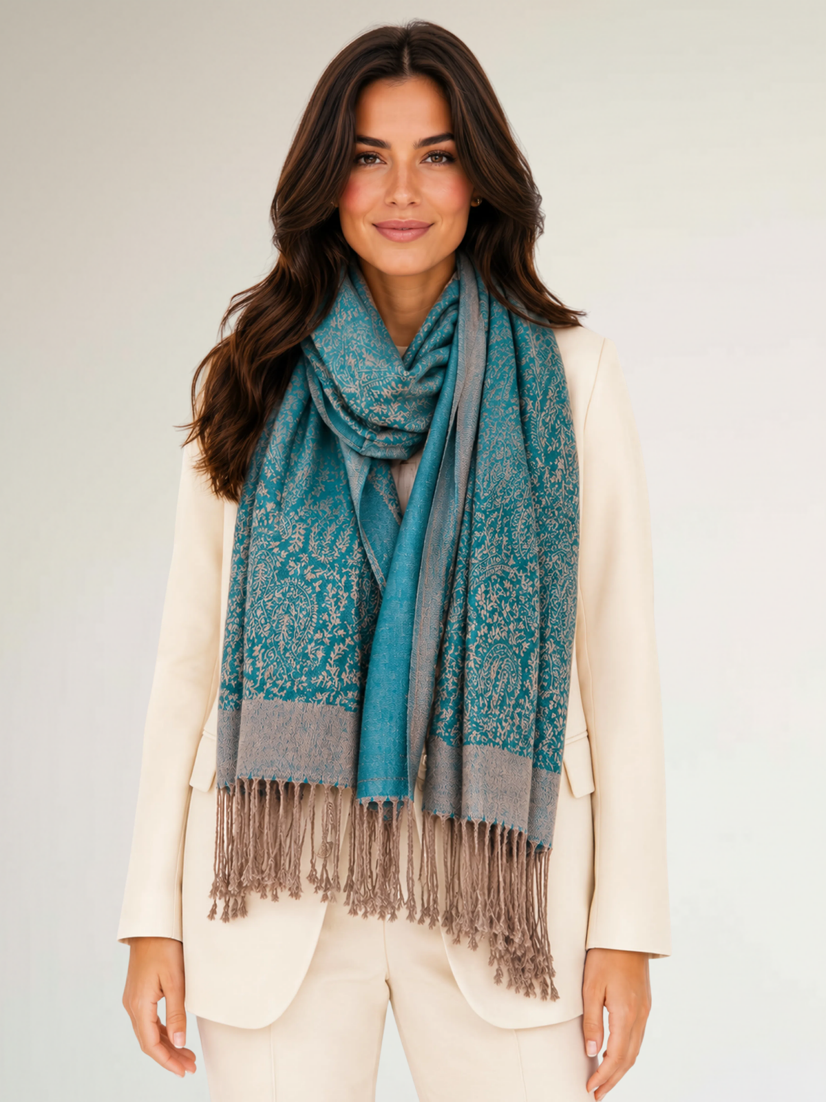 DARK GREEN PAISLEY PRINT REVERSIBLE PASHMINA SHAWL SCARF - A-SHU.CO.UK