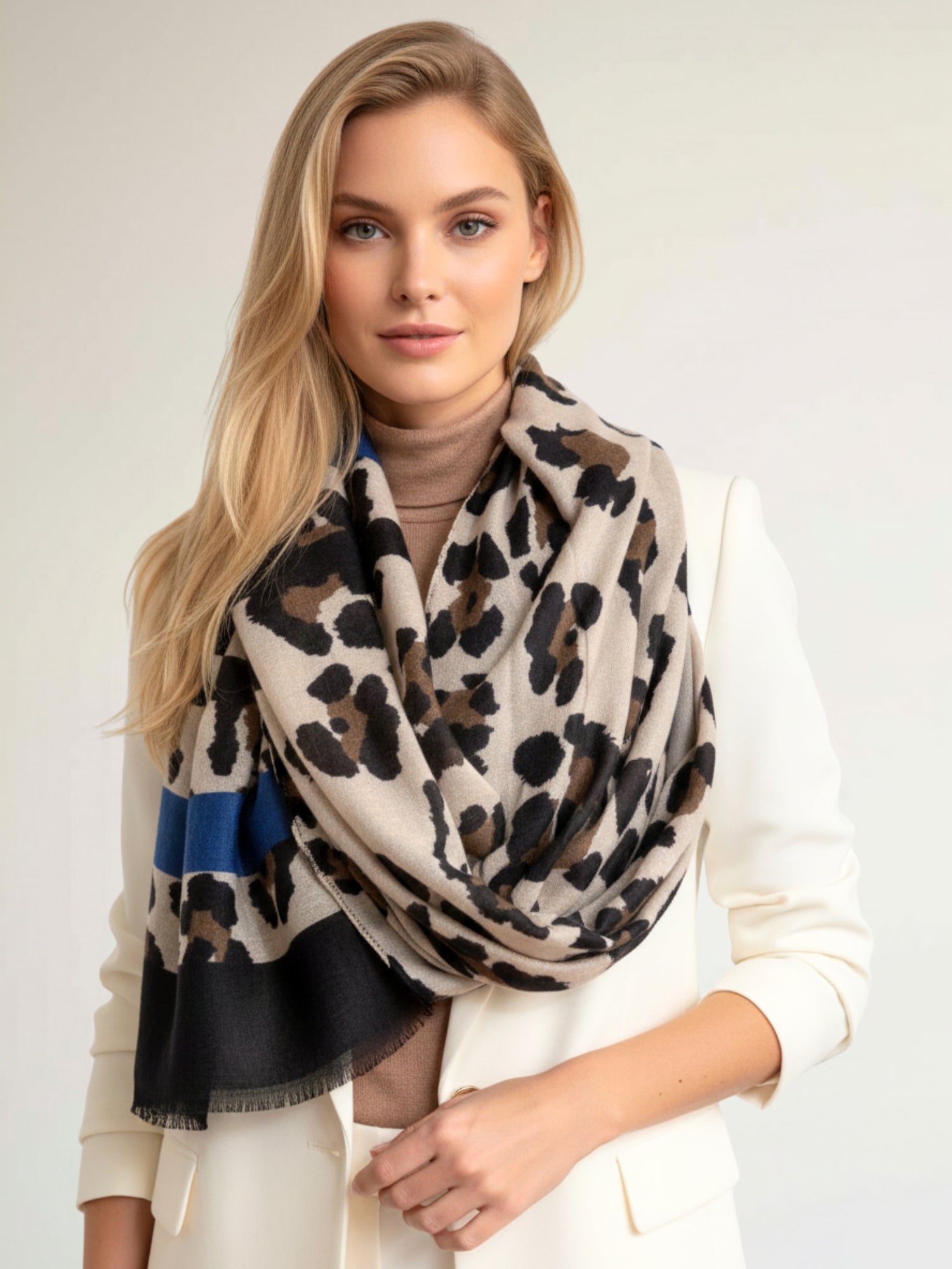 LARGE ROYAL BLUE RETRO LEOPARD PRINT SCARF