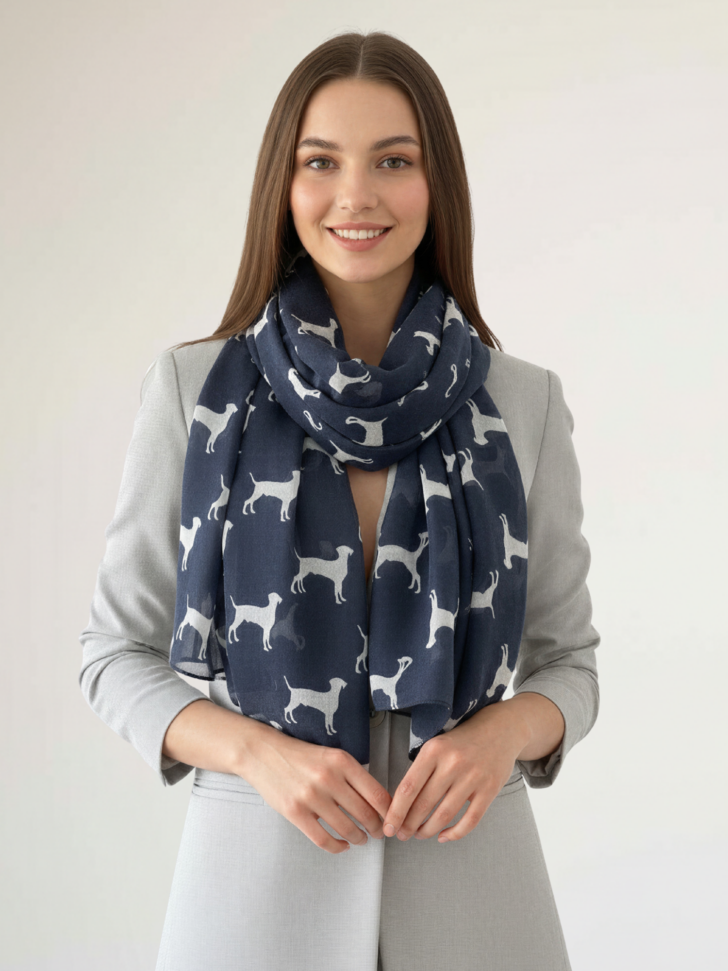 LIGHTWEIGHT NAVY BLUE DOG PRINT SHEER NECK SCARF - A-SHU.CO.UK