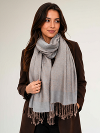 MOCHA GREY PAISLEY PRINT REVERSIBLE PASHMINA SHAWL SCARF - A-SHU.CO.UK