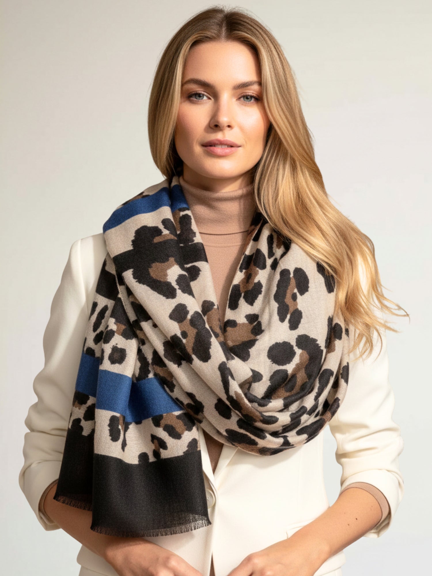 LARGE ROYAL BLUE RETRO LEOPARD PRINT SCARF