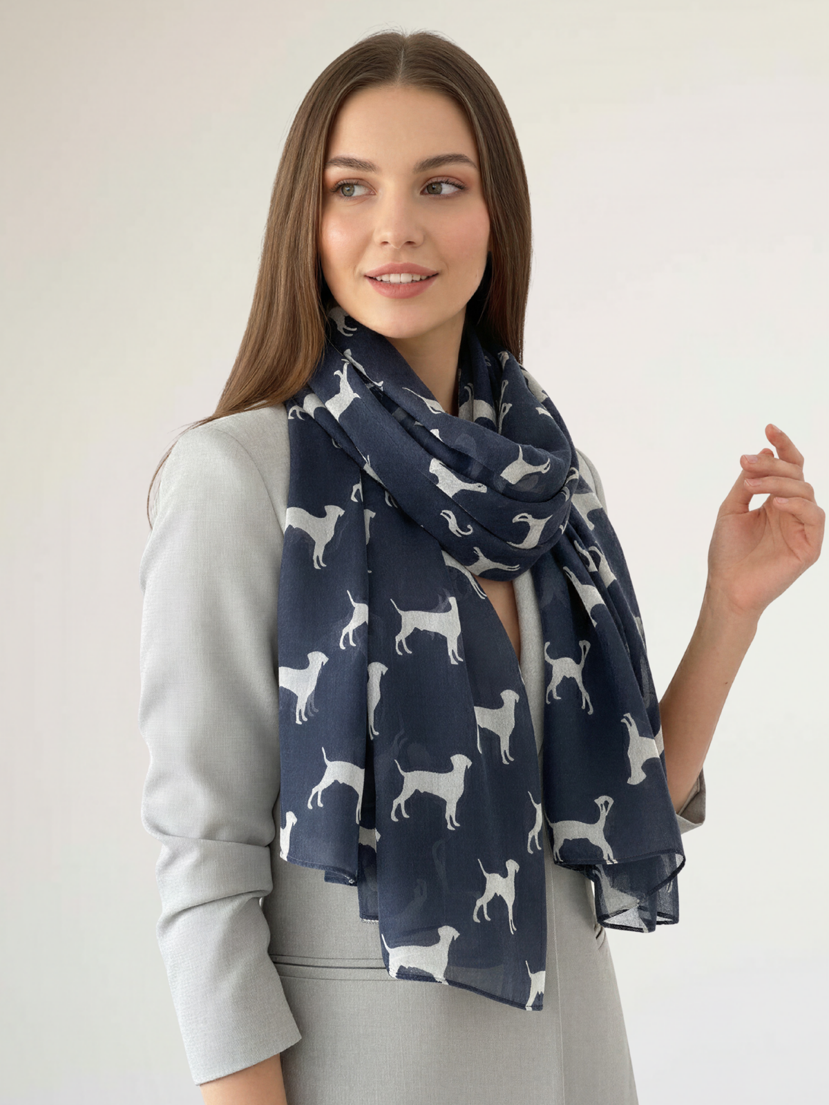 LIGHTWEIGHT NAVY BLUE DOG PRINT SHEER NECK SCARF - A-SHU.CO.UK