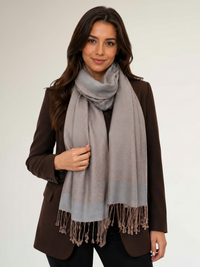 MOCHA GREY PAISLEY PRINT REVERSIBLE PASHMINA SHAWL SCARF - A-SHU.CO.UK