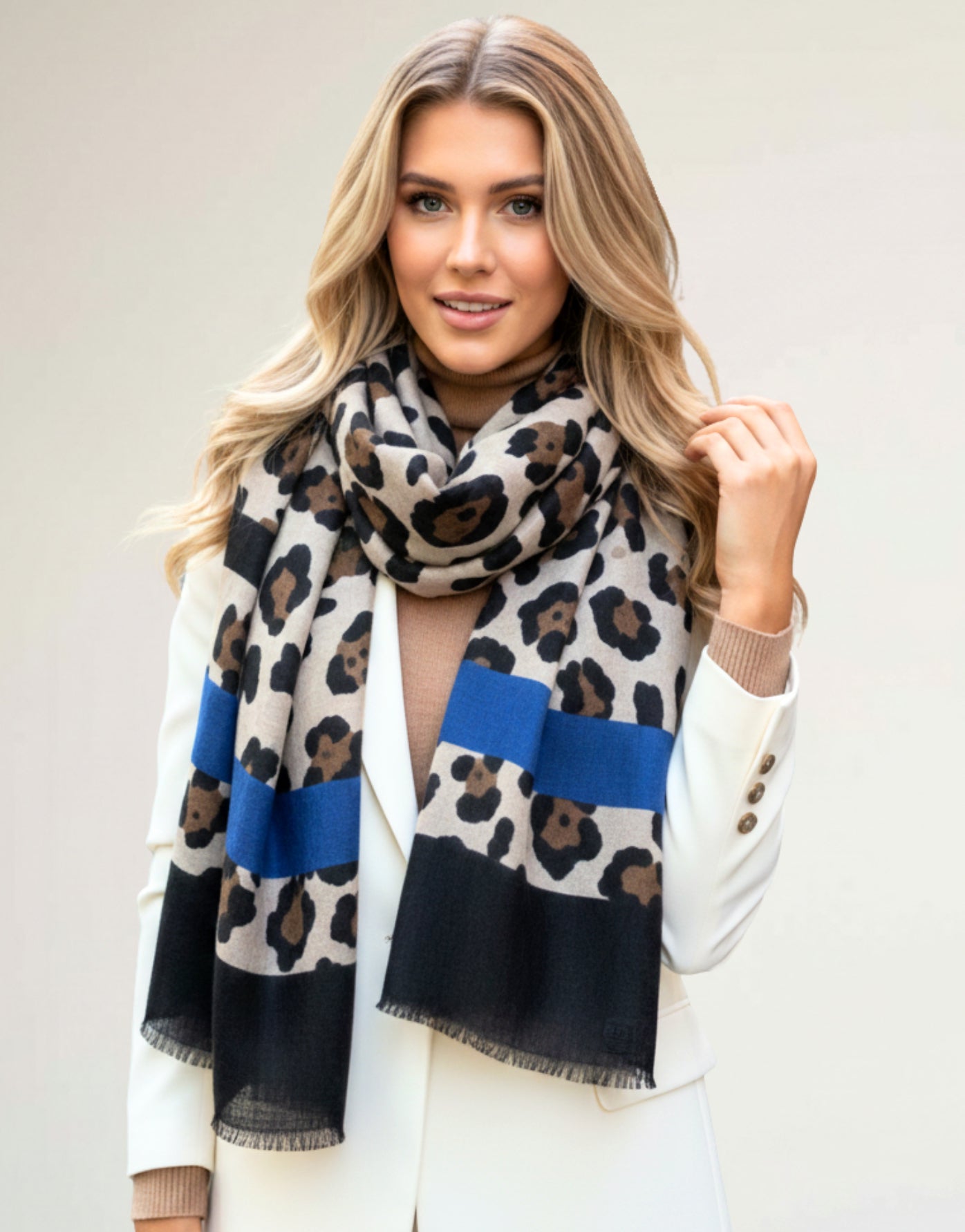 LARGE ROYAL BLUE RETRO LEOPARD PRINT SCARF