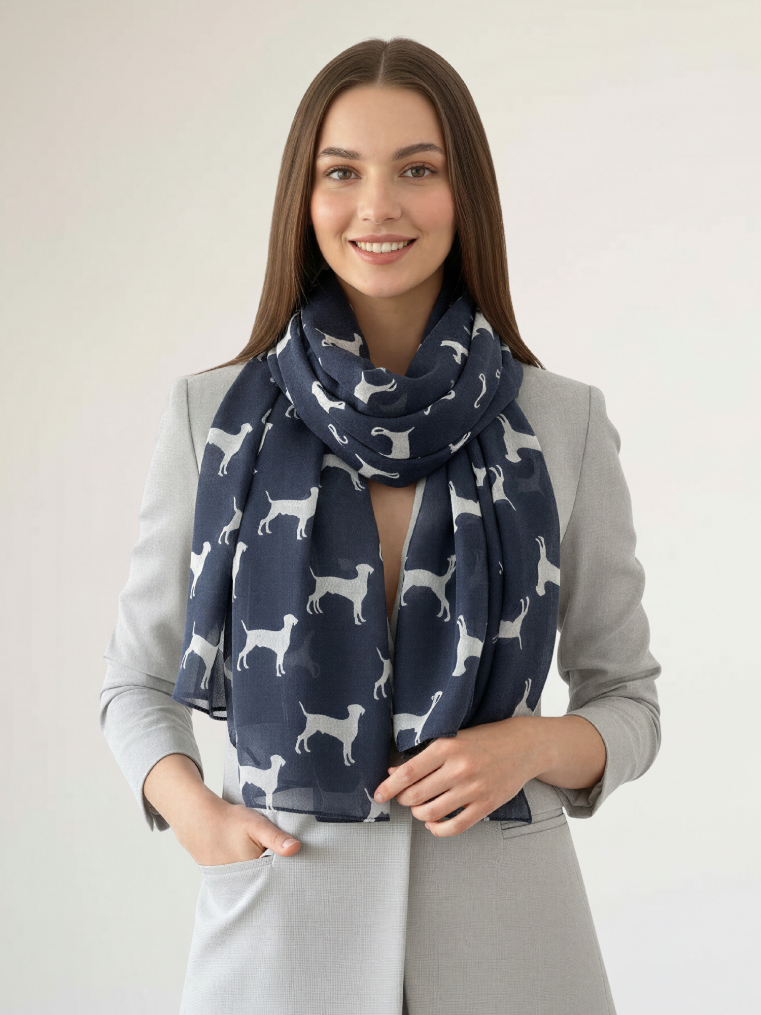LIGHTWEIGHT NAVY BLUE DOG PRINT SHEER NECK SCARF - A-SHU.CO.UK