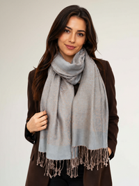 MOCHA GREY PAISLEY PRINT REVERSIBLE PASHMINA SHAWL SCARF - A-SHU.CO.UK