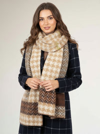 CHUNKY CREAM TARTAN HERRINGBONE STITCHED EDGE SCARF